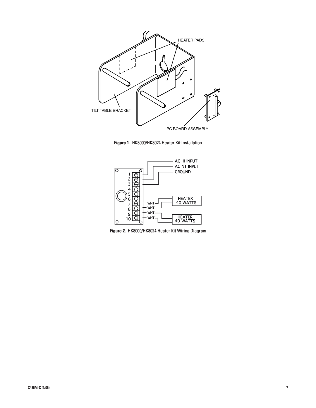 Pelco hs2500 manual HK8000/HK8024 Heater Kit Installation, HK8000/HK8024 Heater Kit Wiring Diagram, 1 2 3 4 5 6 7 