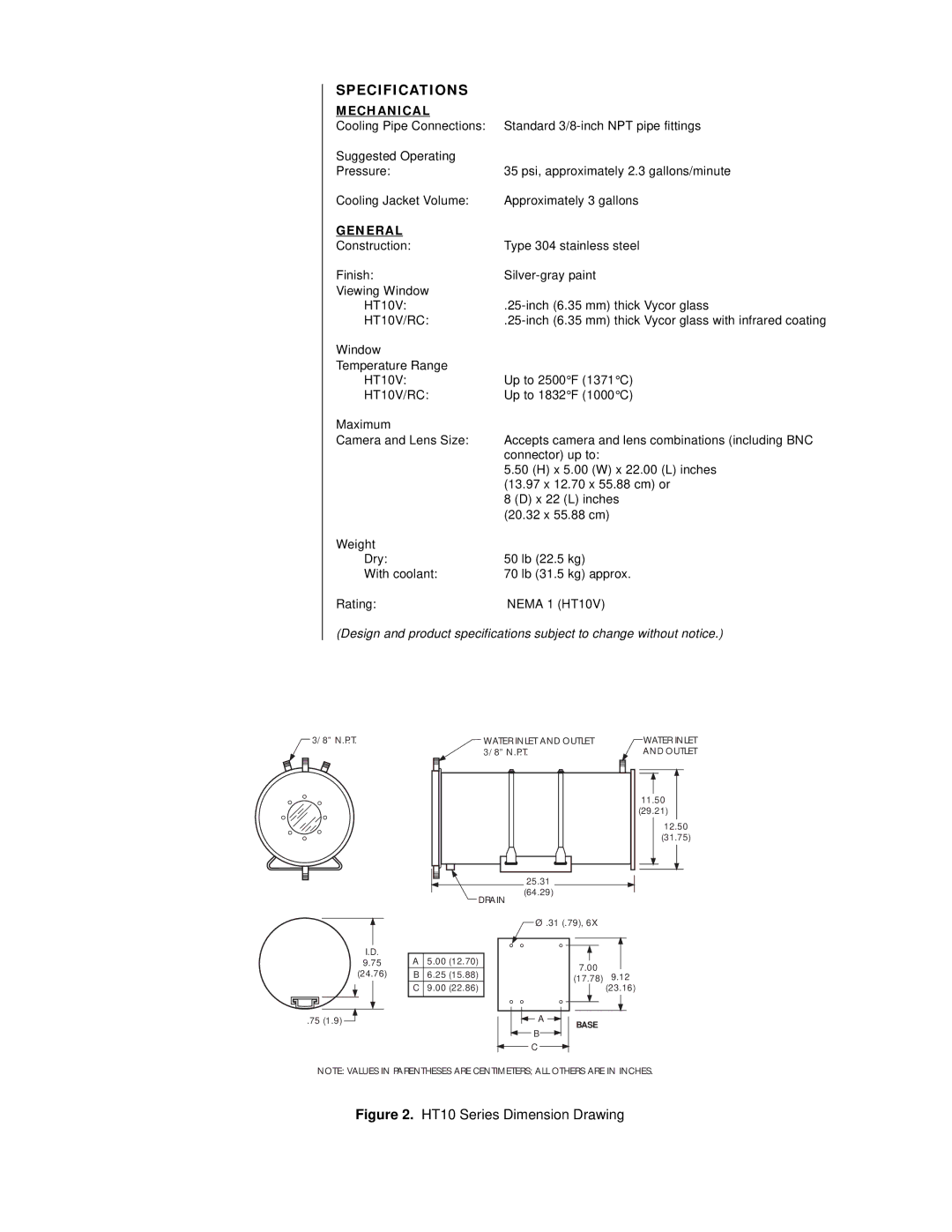 Pelco HT10 manual Specifications, Mechanical, General 