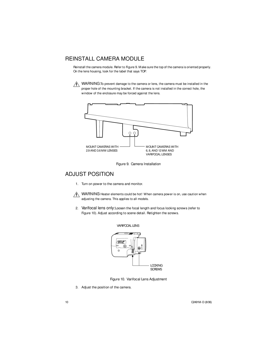 Pelco ICS210 manual Reinstall Camera Module, Adjust Position 