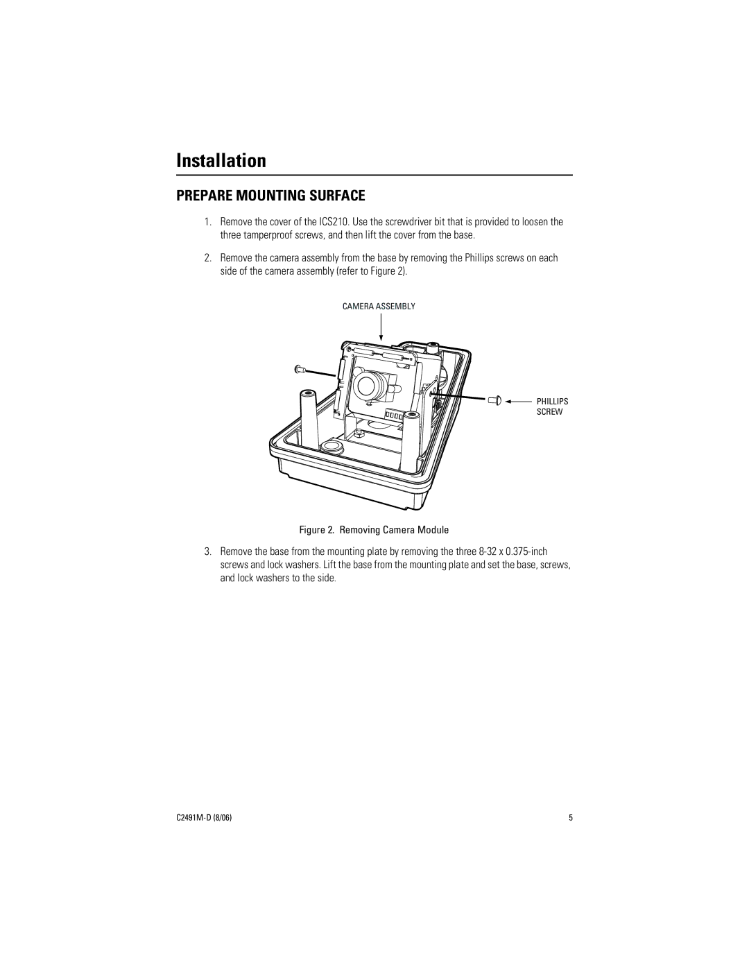 Pelco ICS210 manual Installation, Prepare Mounting Surface 