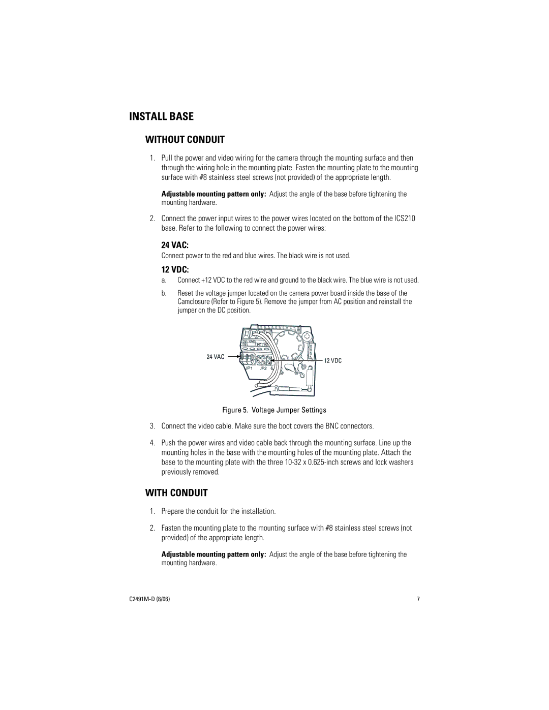 Pelco ICS210 manual Install Base, Without Conduit 