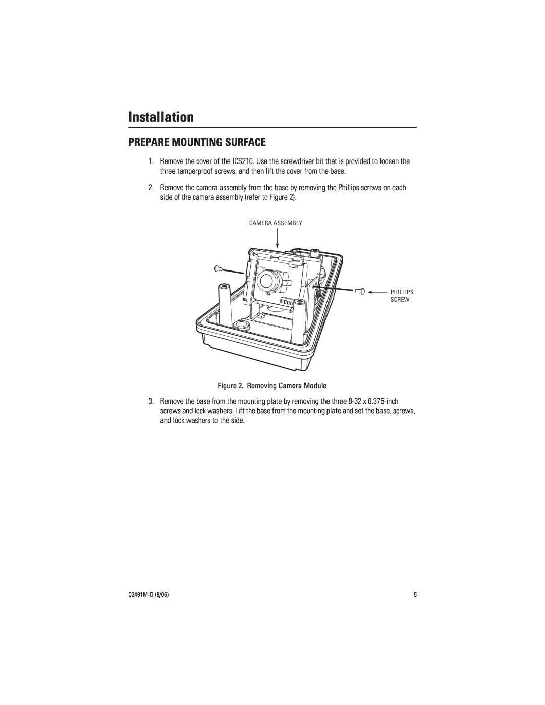 Pelco ICS210 manual Installation, Prepare Mounting Surface 
