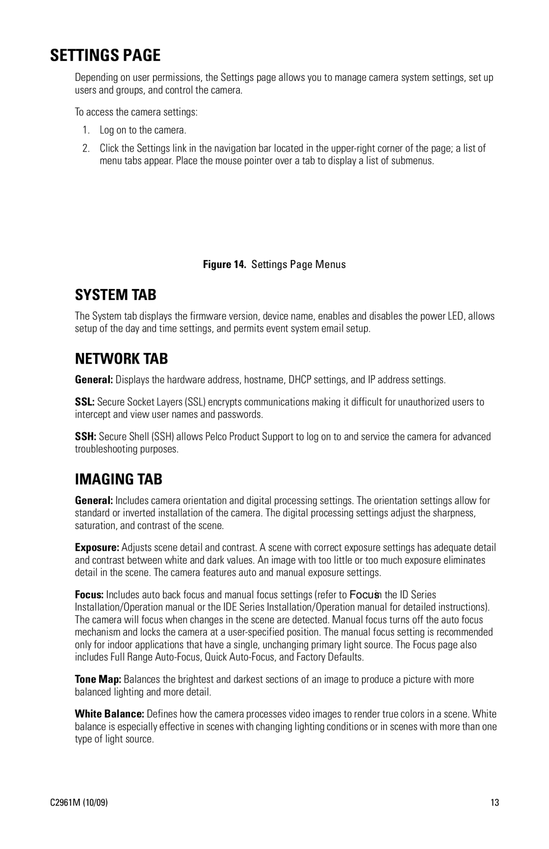 Pelco IDE quick start Settings, System TAB 