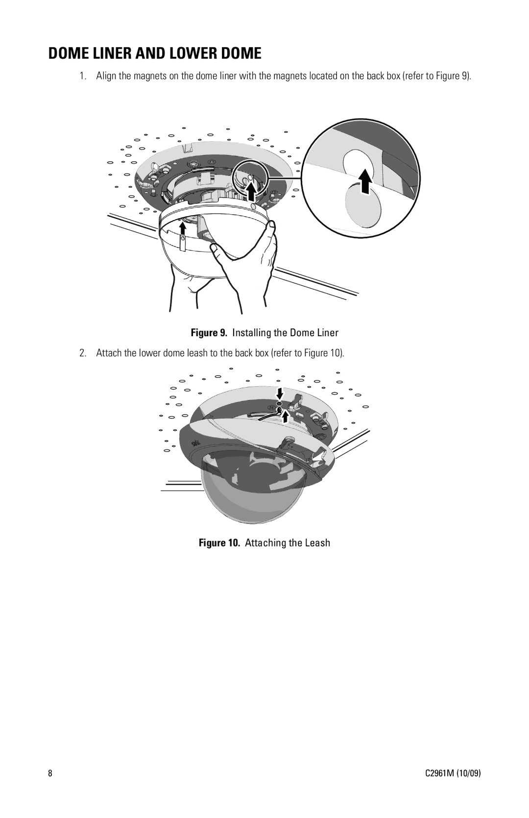 Pelco IDE quick start Dome Liner and Lower Dome, Attaching the Leash 