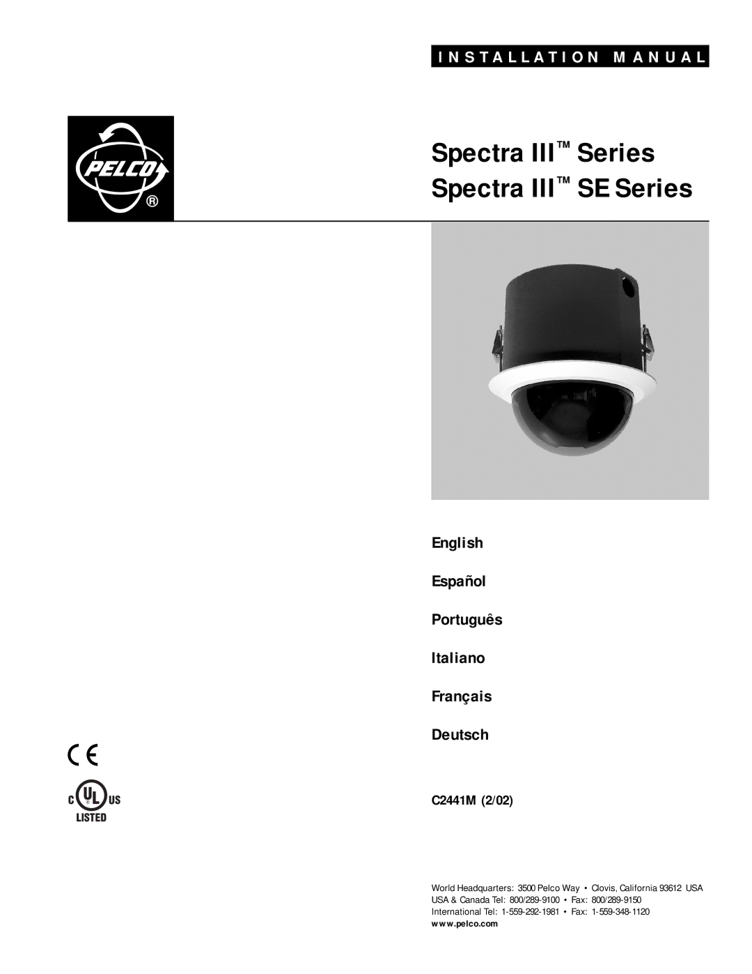 Pelco installation manual Spectra III Series Spectra III SE Series 