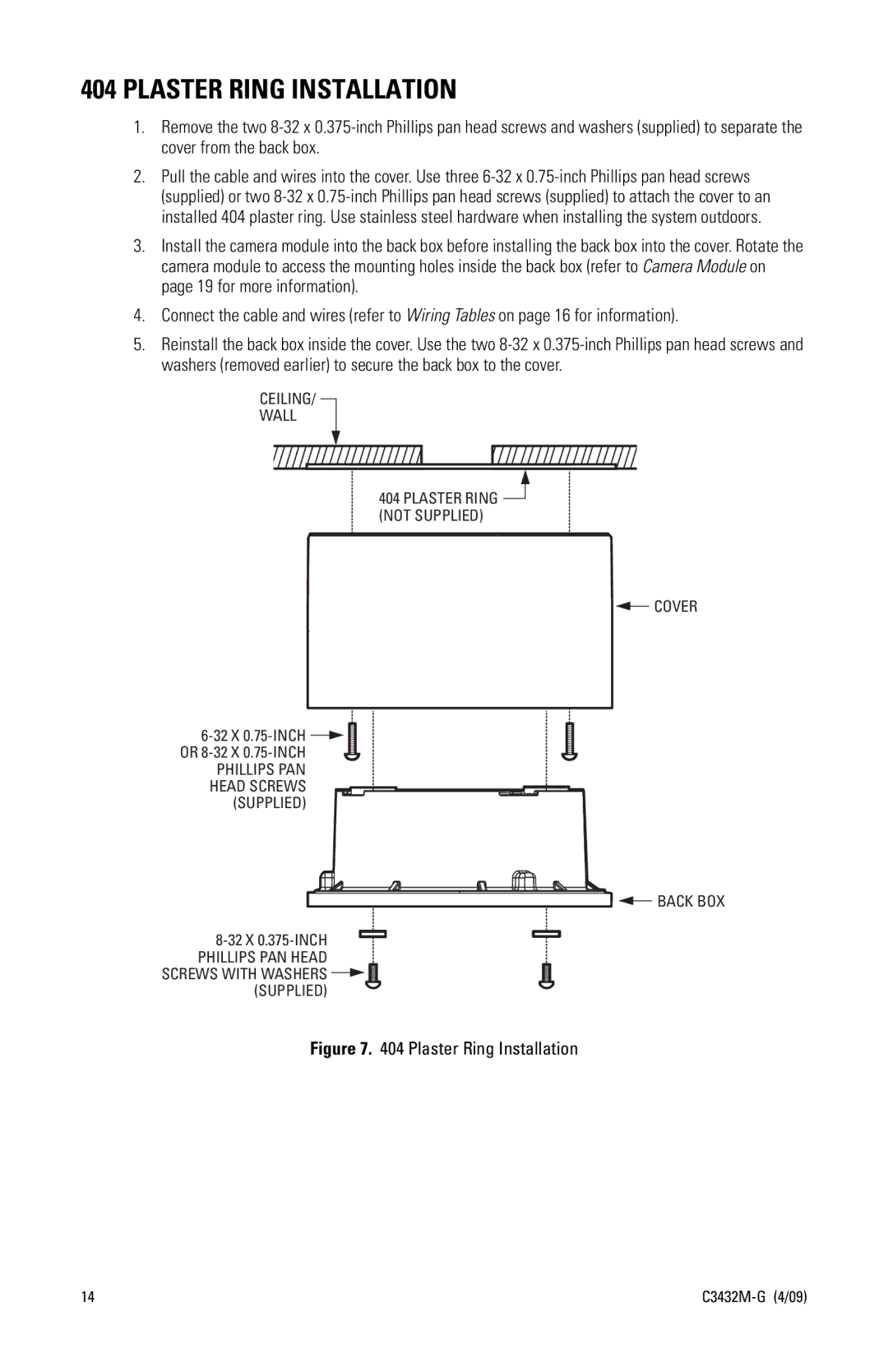 Pelco IP110 manual Plaster Ring Installation 