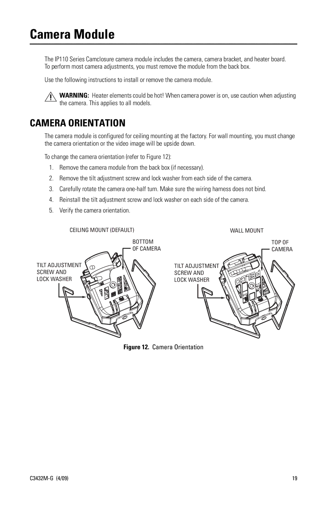 Pelco IP110 manual Camera Module, Camera Orientation 