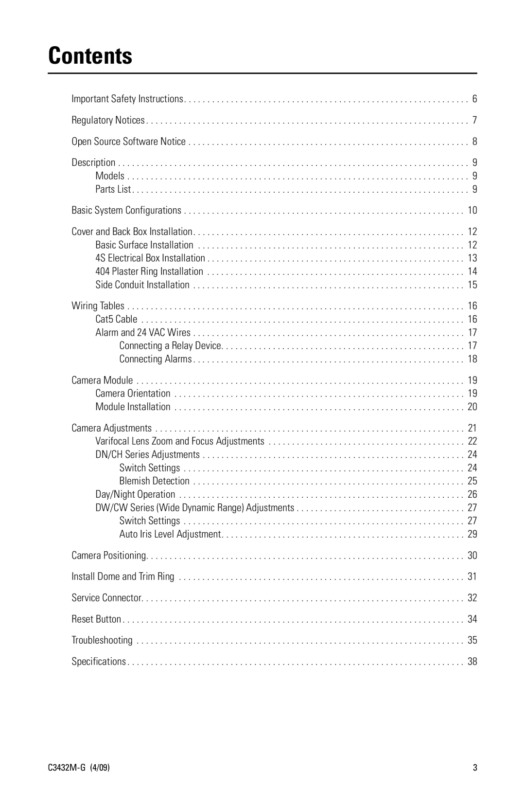 Pelco IP110 manual Contents 