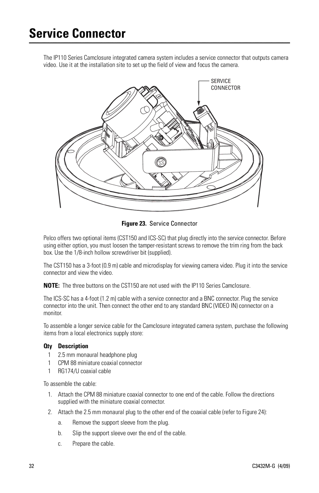 Pelco IP110 manual Service Connector 