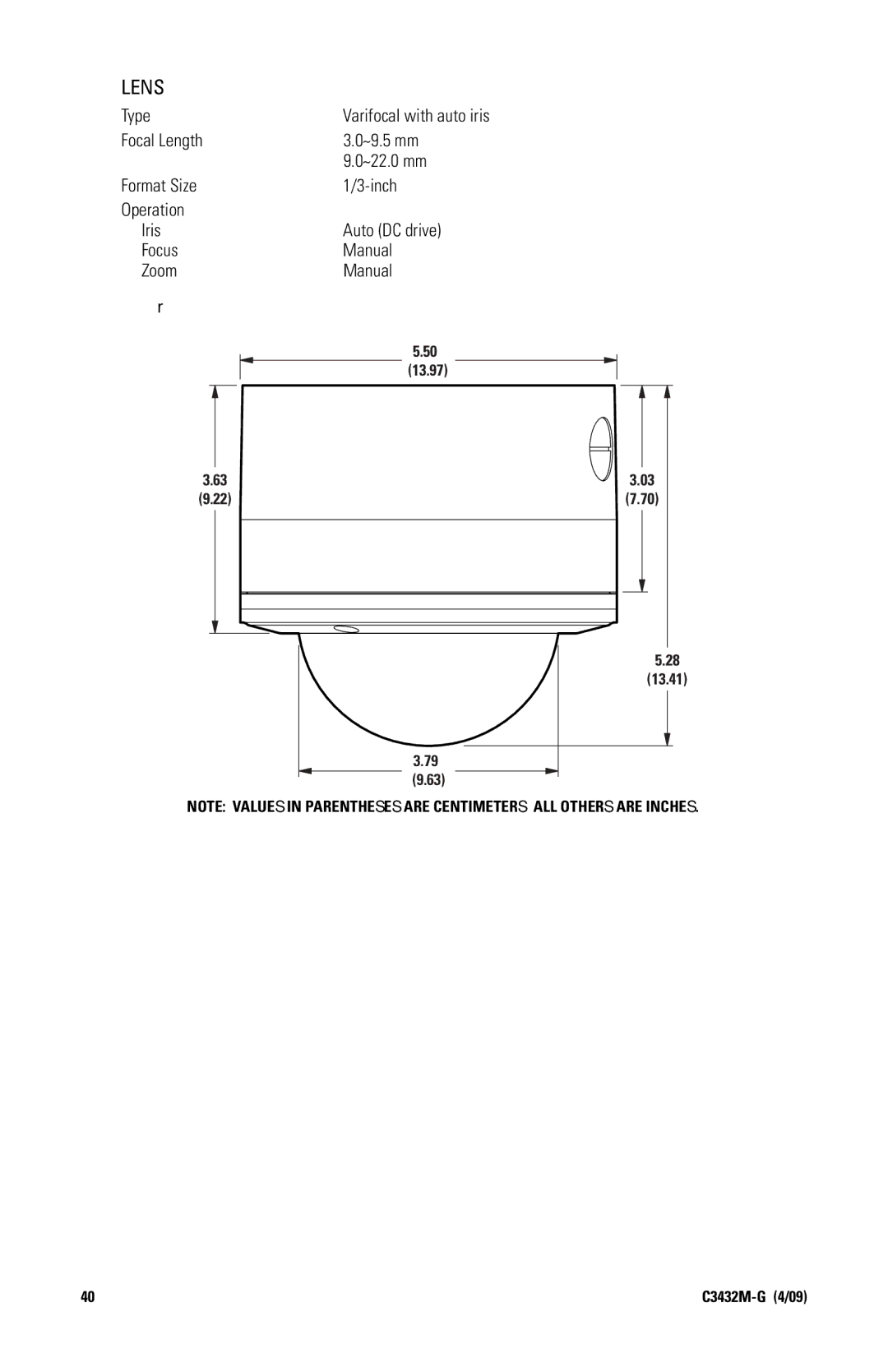 Pelco IP110 manual Lens, Type 