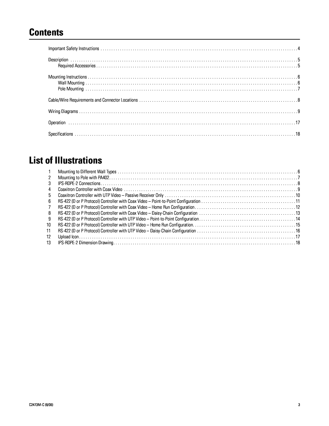 Pelco ips-rdpe-2 manual Contents, List of Illustrations 