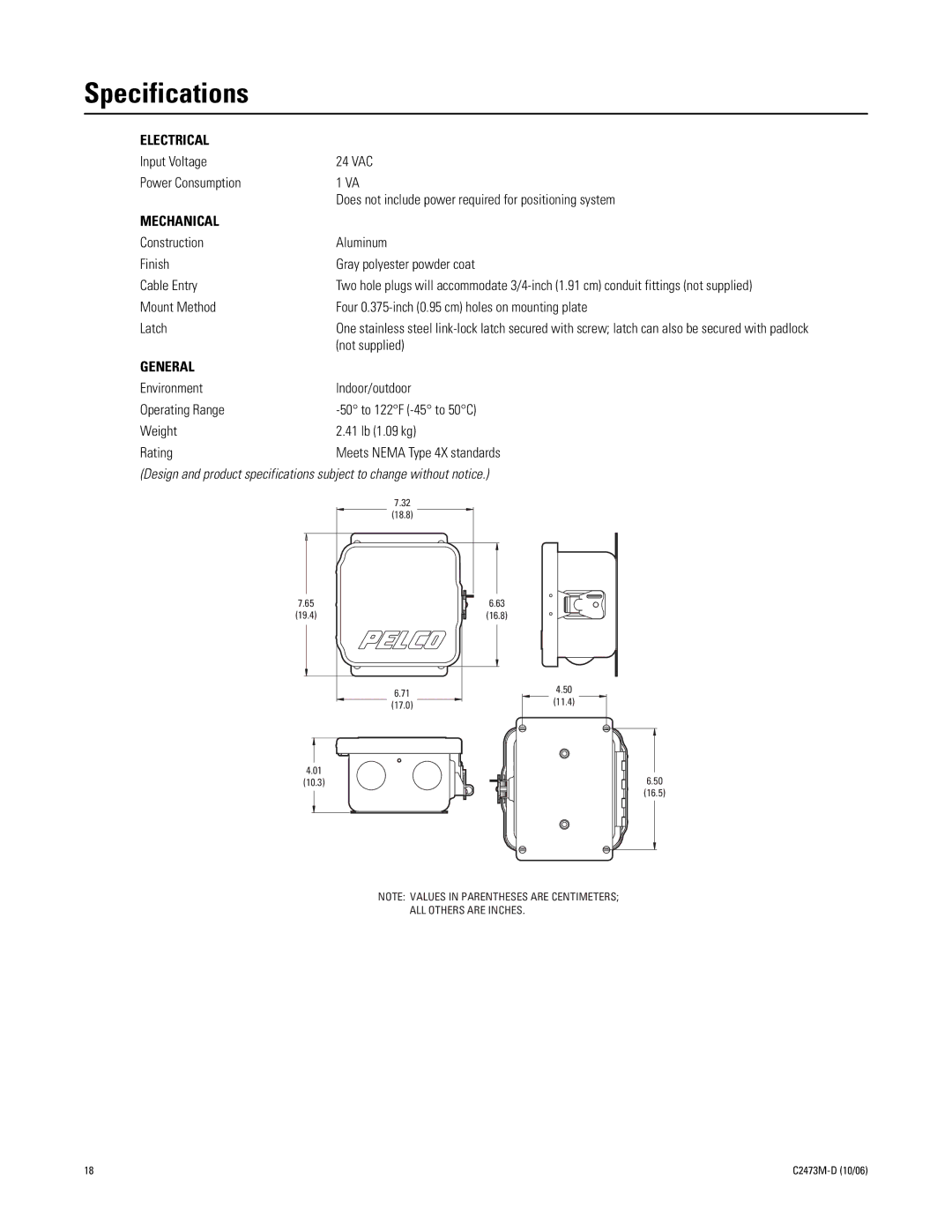 Pelco ips-rdpe-2 manual Specifications, Electrical 