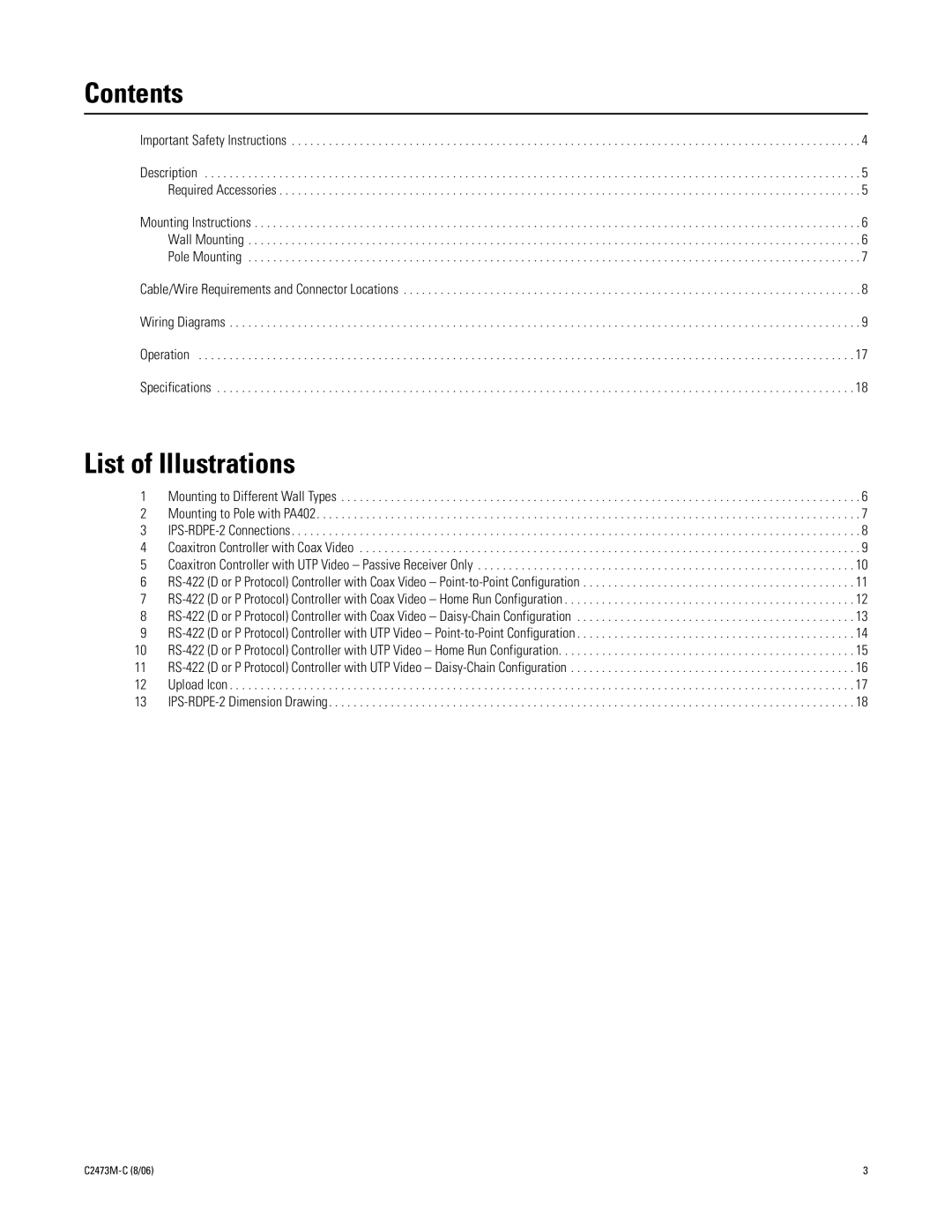 Pelco ips-rdpe-2 manual Contents, List of Illustrations 