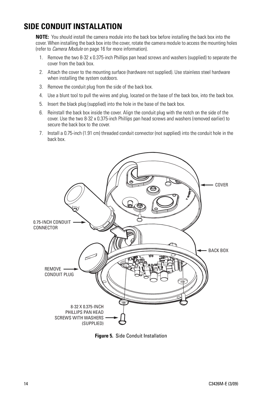 Pelco IS110 manual Side Conduit Installation 