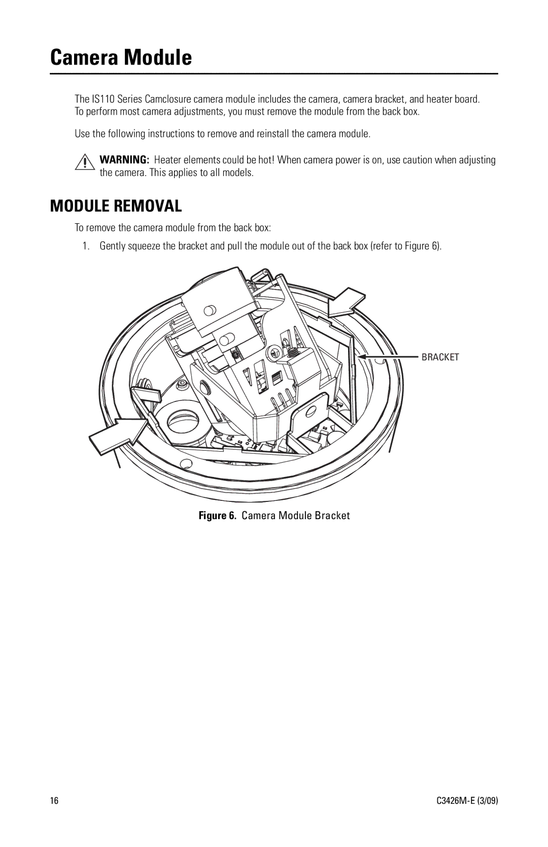 Pelco IS110 manual Camera Module, Module Removal 