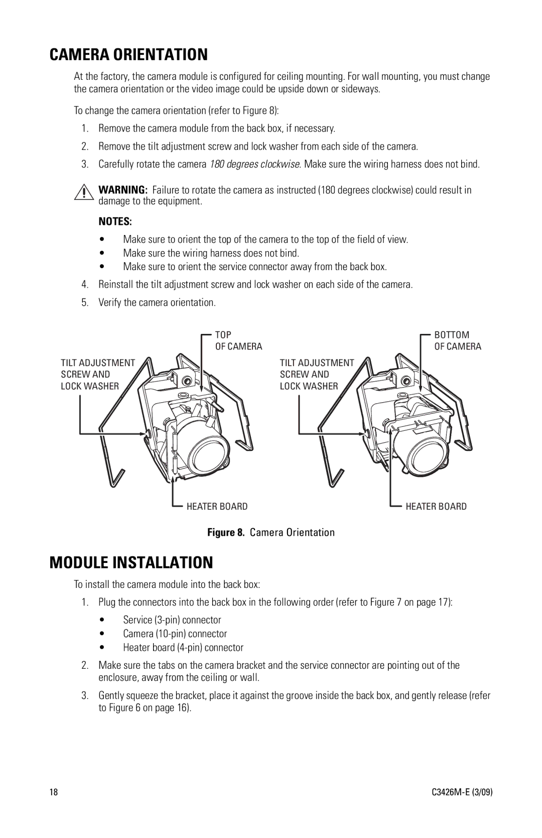 Pelco IS110 manual Camera Orientation, Module Installation 