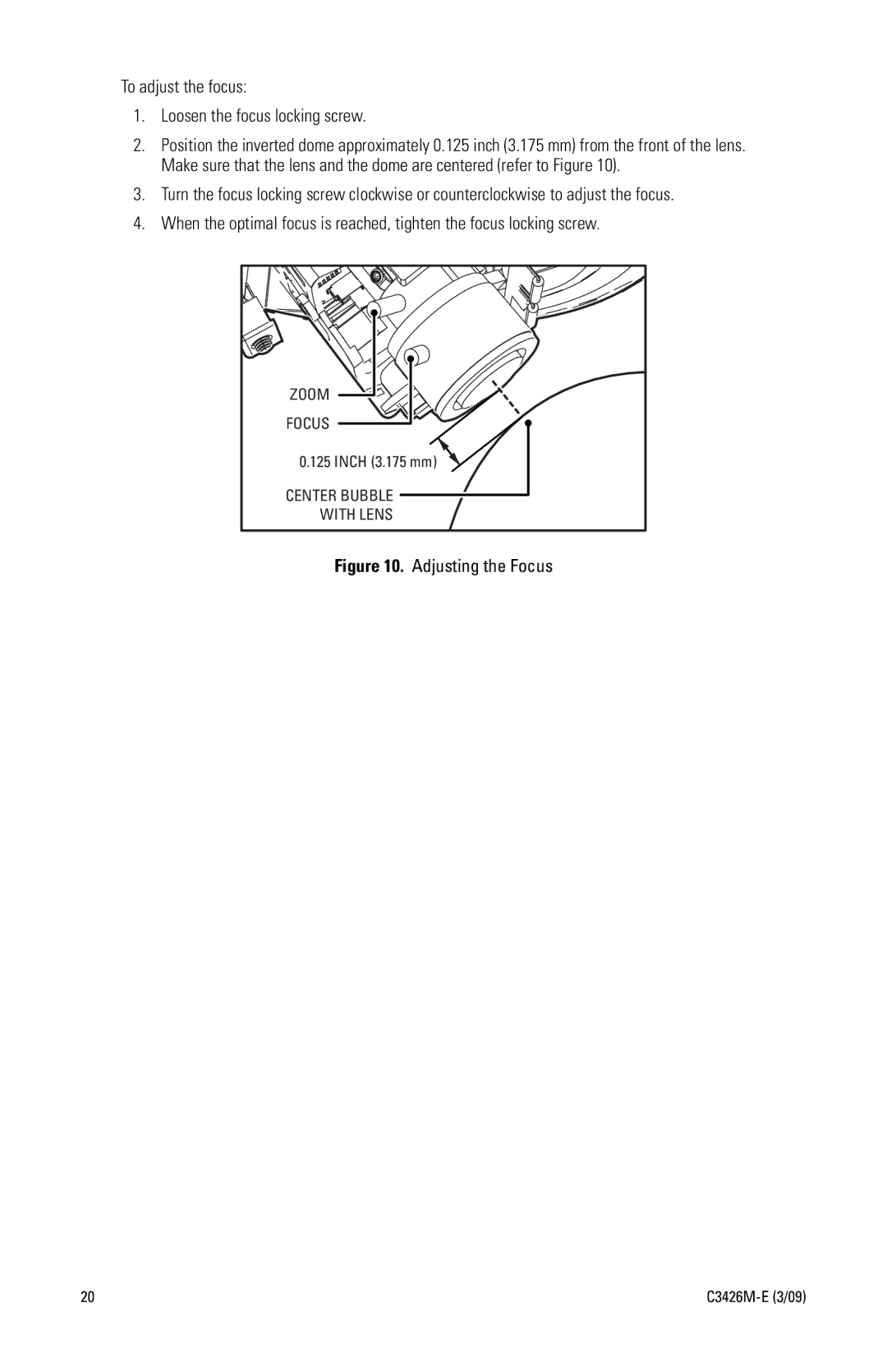 Pelco IS110 manual Adjusting the Focus 