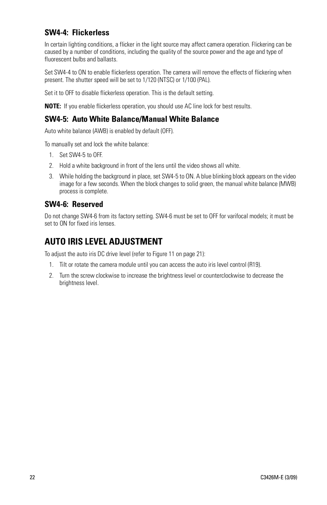 Pelco IS110 manual Auto Iris Level Adjustment 