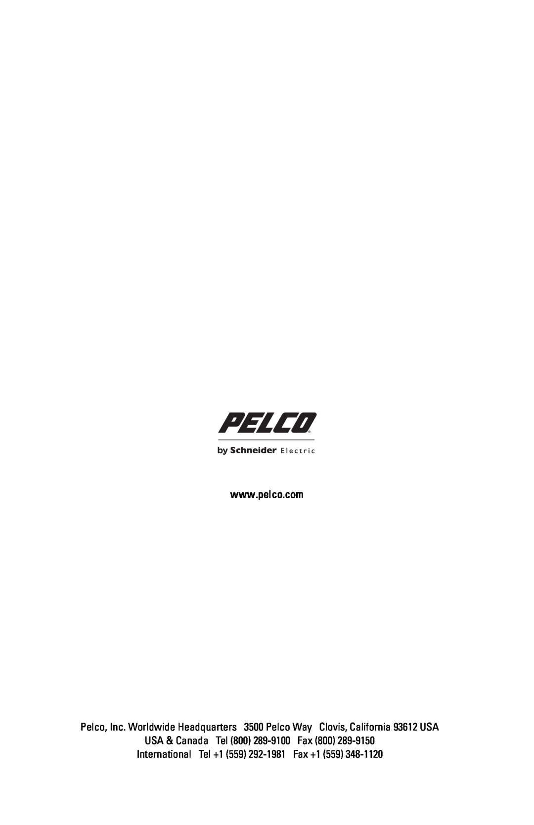 Pelco IS110 manual USA & Canada Tel 800 289-9100Fax, International Tel +1 559 292-1981Fax +1 