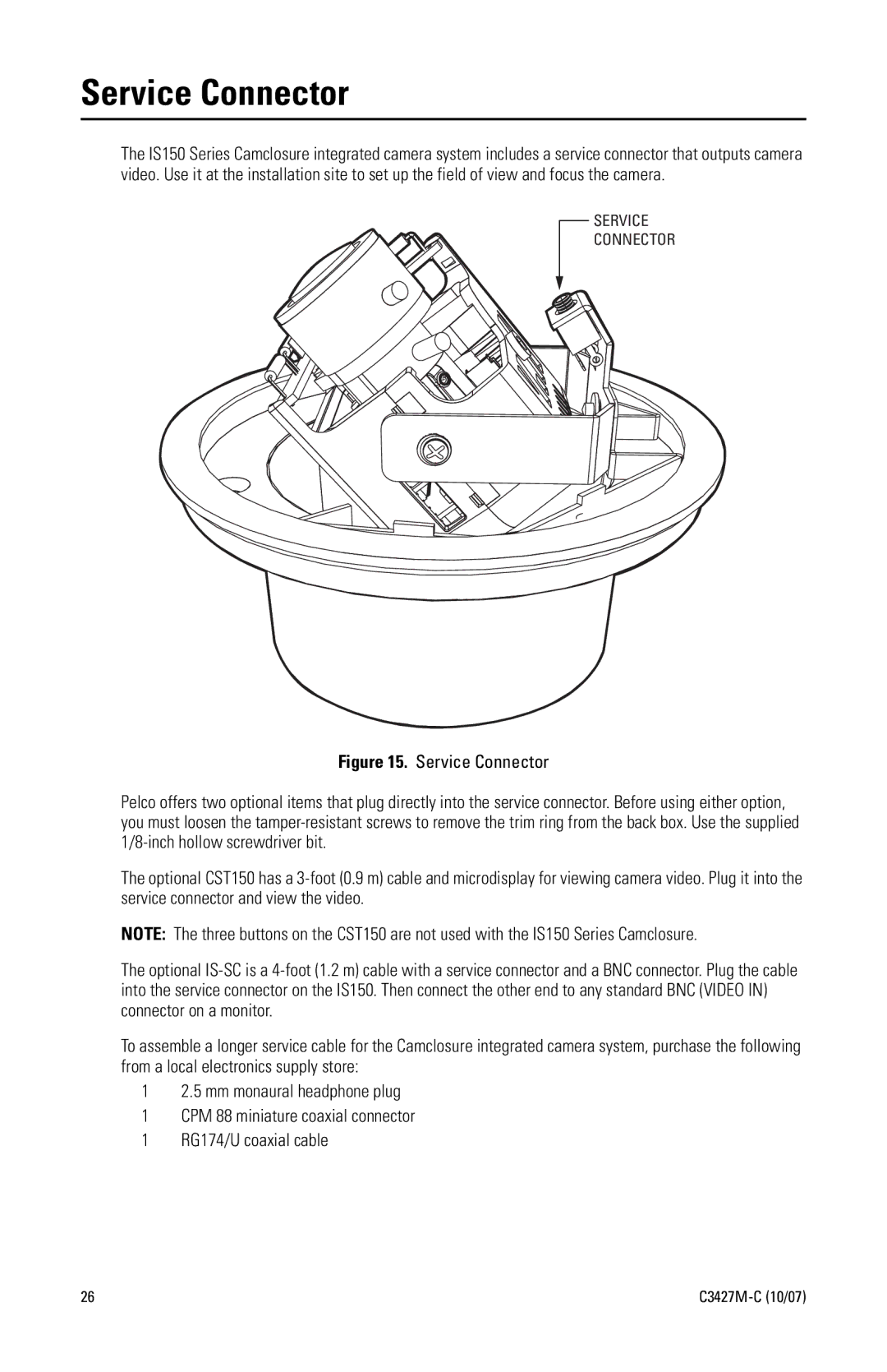 Pelco IS150 manual Service Connector 