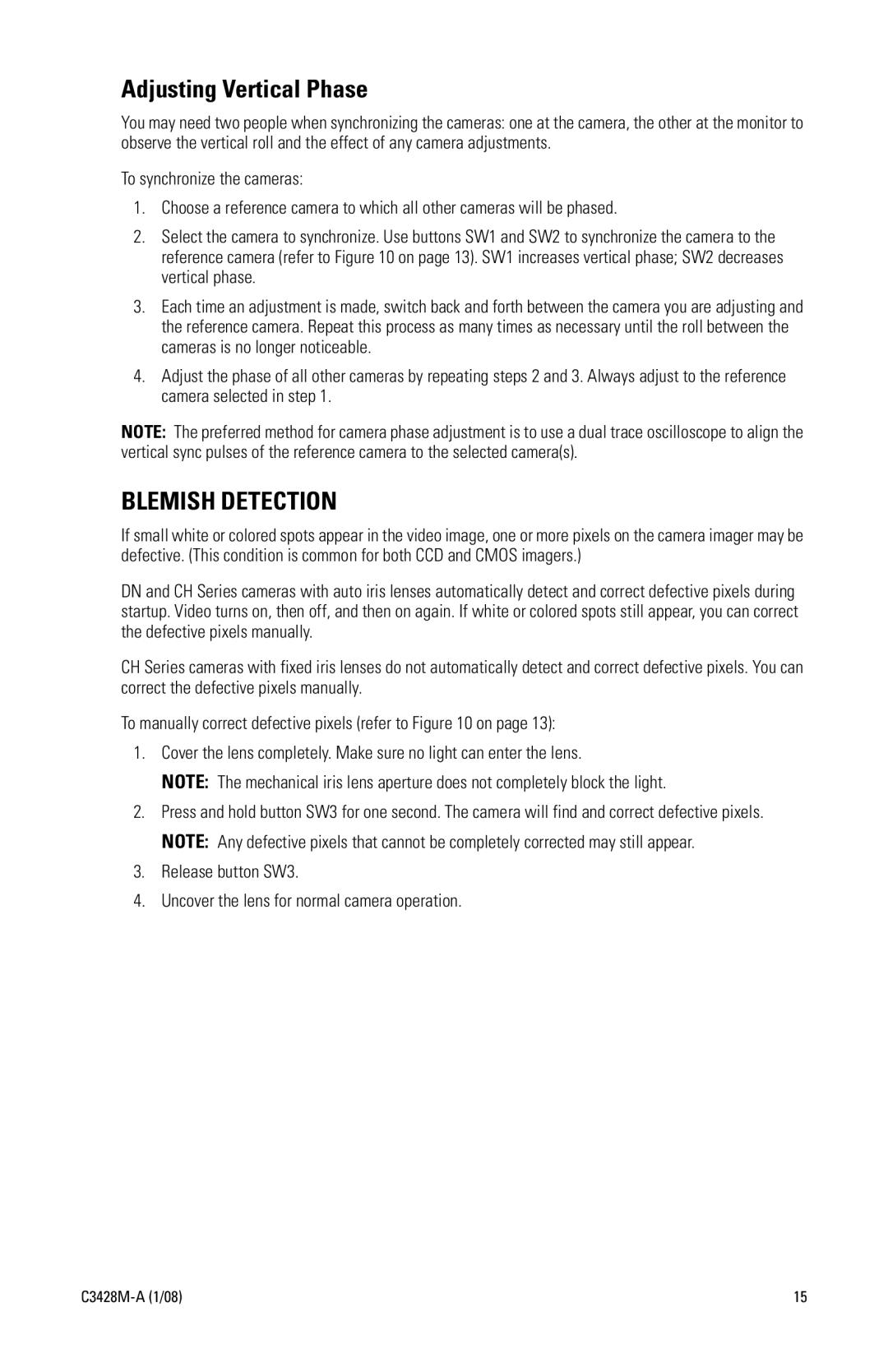 Pelco IS210 manual Adjusting Vertical Phase, Blemish Detection 