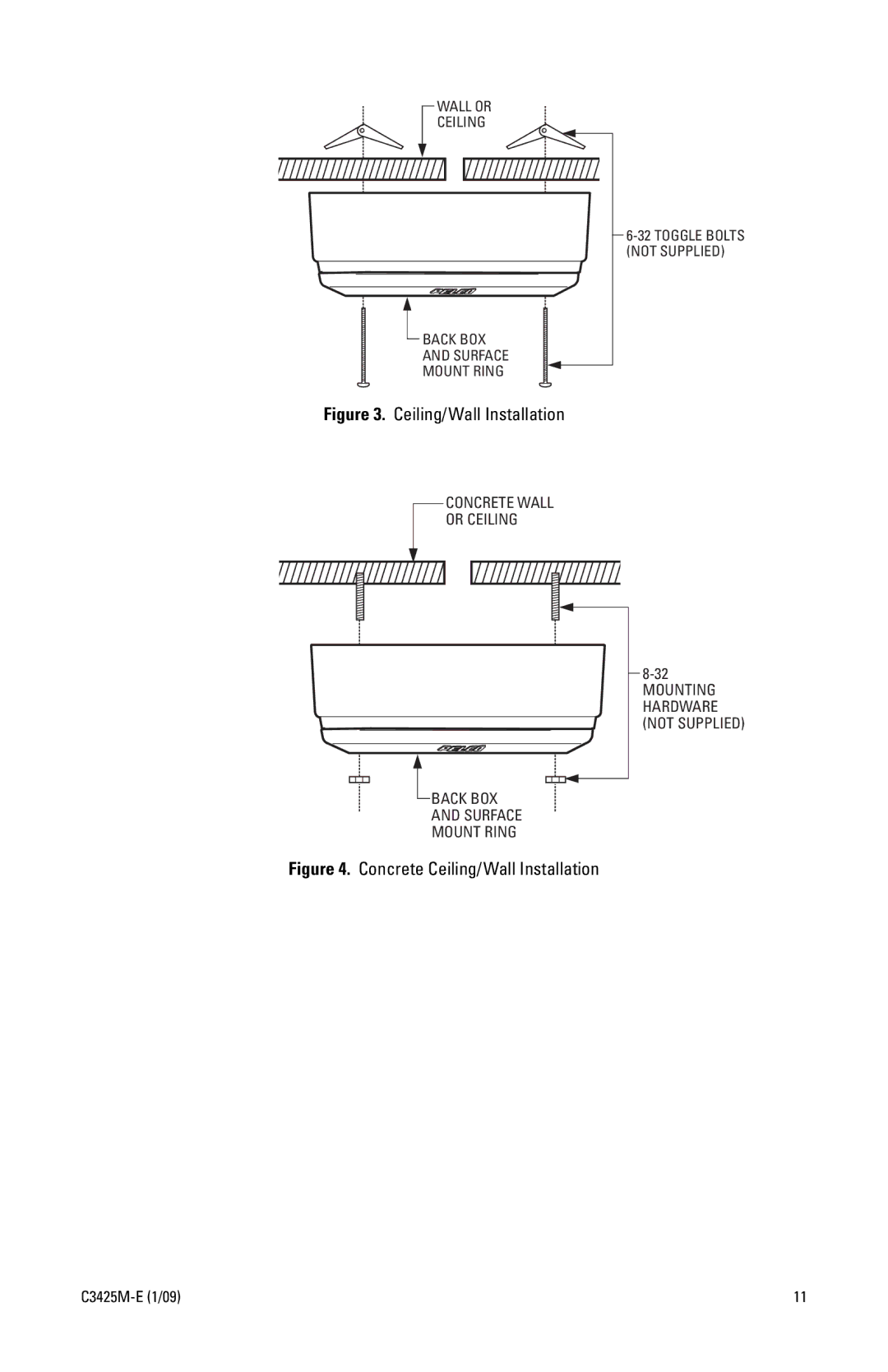 Pelco IS90 manual Ceiling/ Wall Installation 