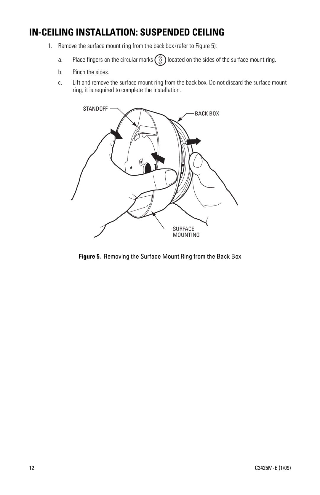 Pelco IS90 manual IN-CEILING Installation Suspended Ceiling, Removing the Surface Mount Ring from the Back Box 