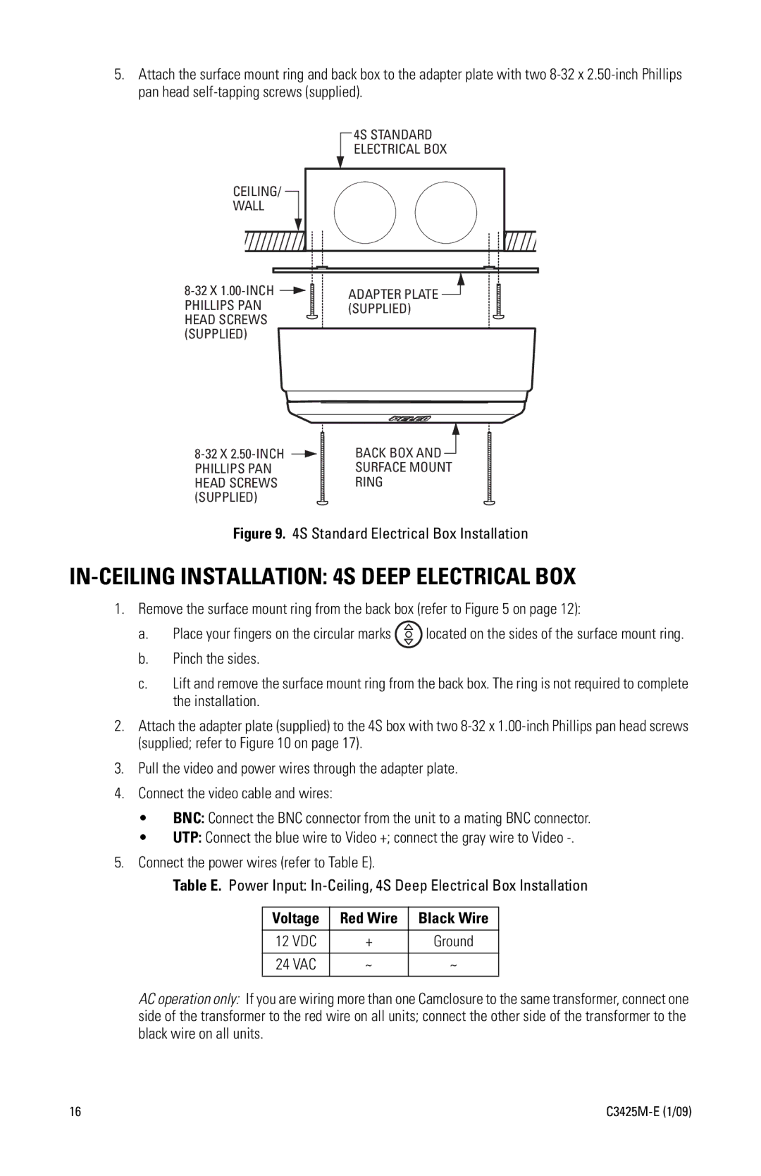 Pelco IS90 manual IN-CEILING Installation 4S Deep Electrical BOX, Standard Electrical Box Installation 