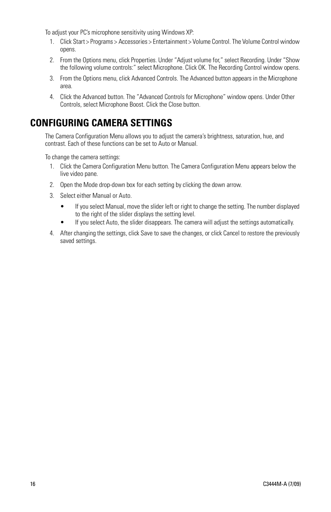 Pelco IV IP manual Configuring Camera Settings 