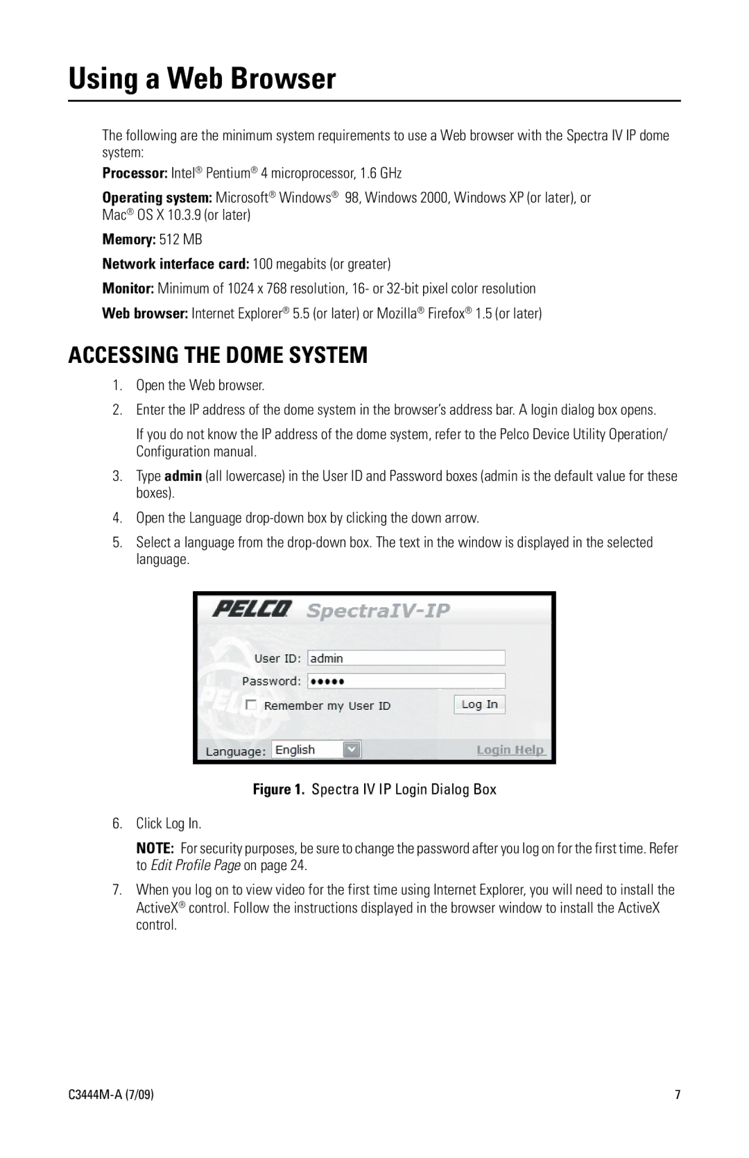 Pelco IV IP manual Using a Web Browser, Accessing the Dome System, Open the Web browser 