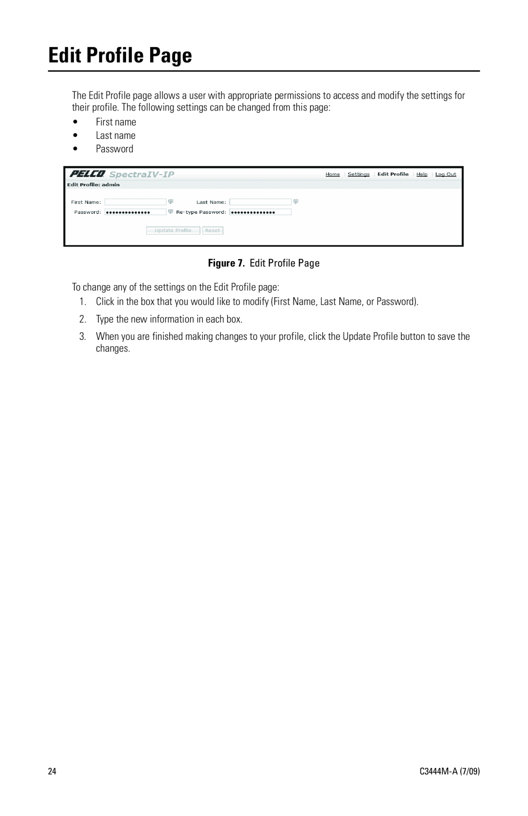 Pelco IV IP manual Edit Profile Page 