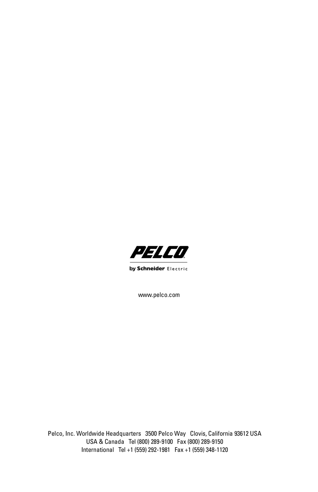Pelco IV IP manual USA & Canada Tel 800 289-9100Fax, International Tel +1 559 292-1981Fax +1 