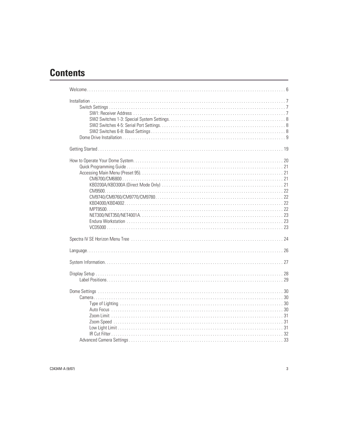 Pelco IV SE manual Contents 