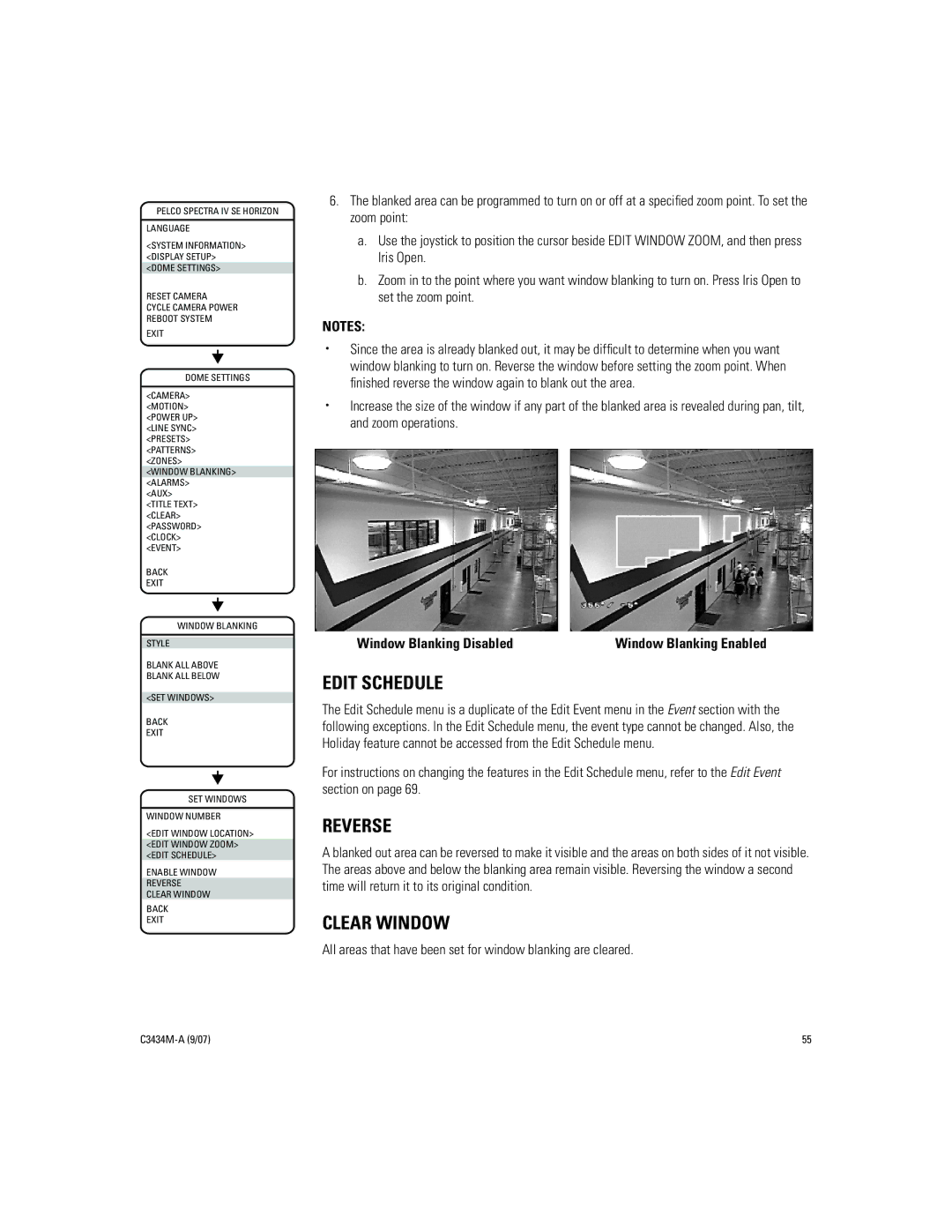 Pelco IV SE manual Reverse, Clear Window 