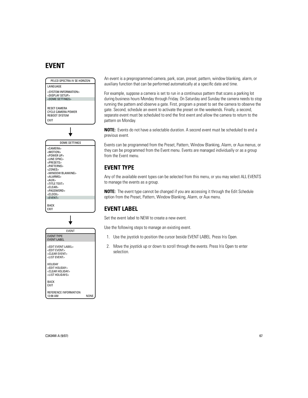 Pelco IV SE manual Event Type, Event Label 