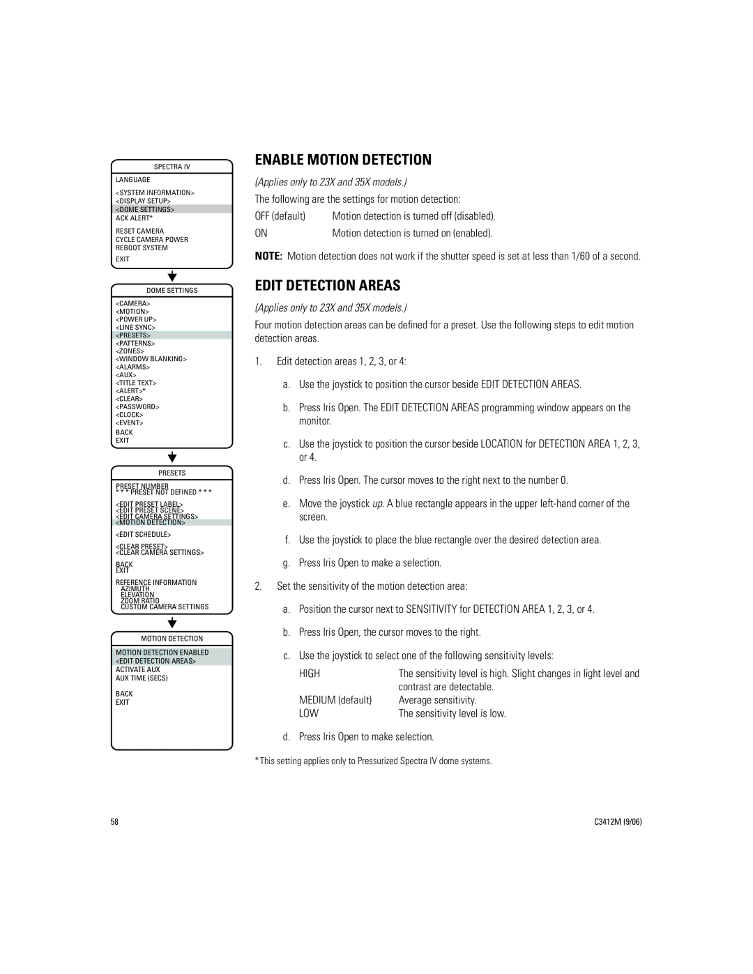 Pelco IV SE manual Enable Motion Detection, Edit Detection Areas 