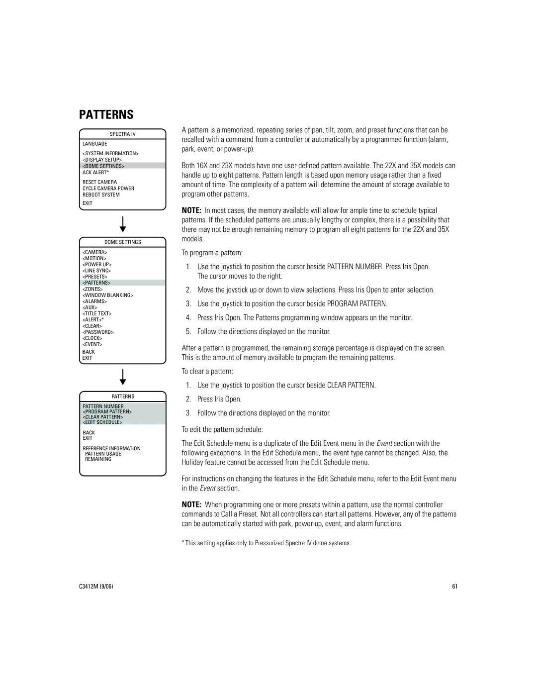 Pelco IV SE manual Patterns 