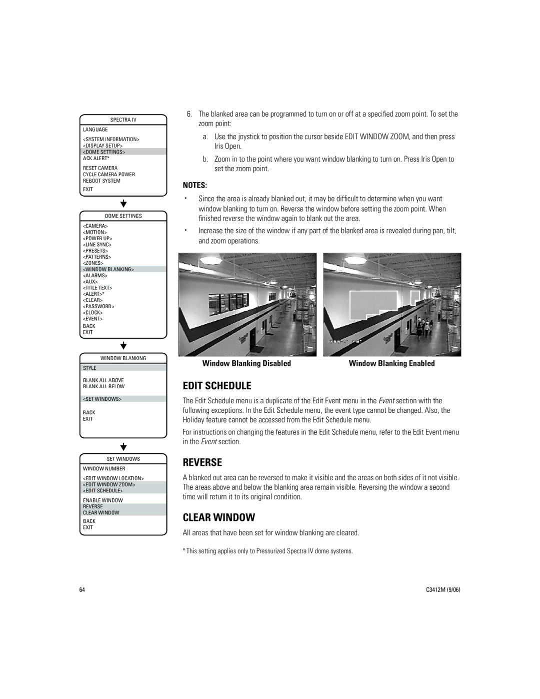 Pelco IV SE manual Reverse, Clear Window 