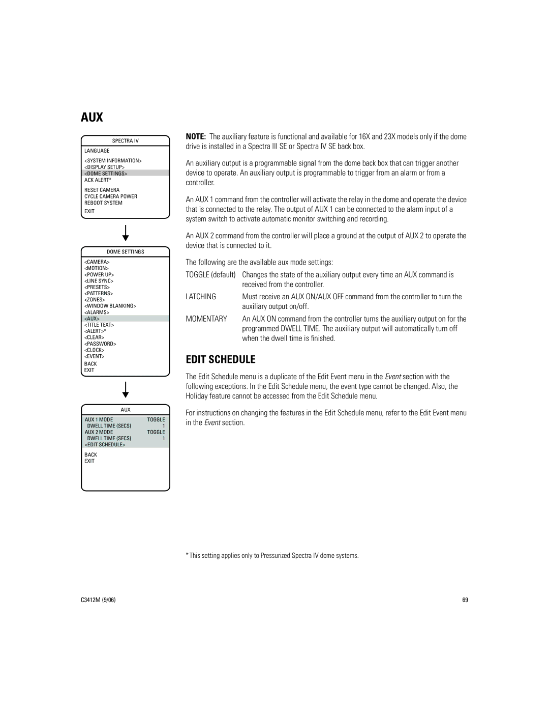 Pelco IV SE manual Aux, Latching, Momentary 