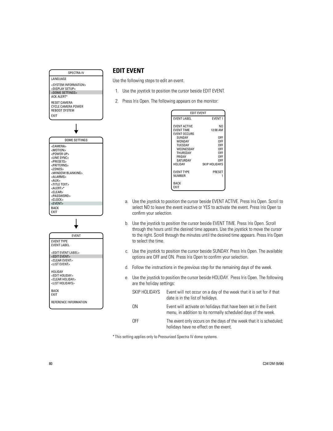 Pelco IV SE manual Edit Event, Date is in the list of holidays, Holidays have no effect on the event 