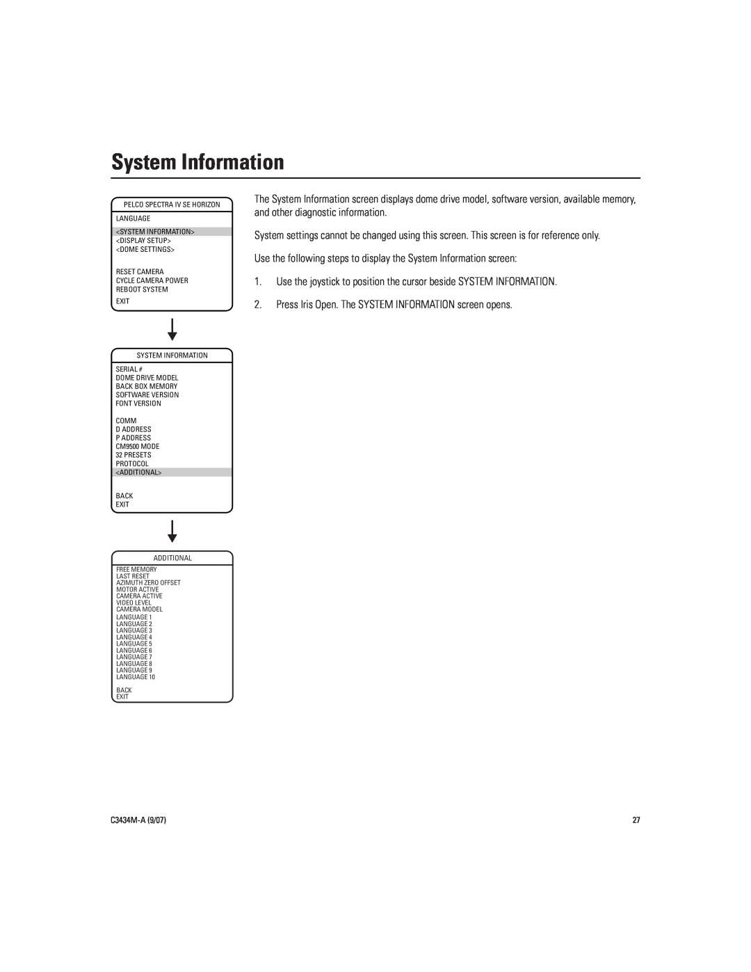 Pelco IV SE manual System Information, C3434M-A9/07 
