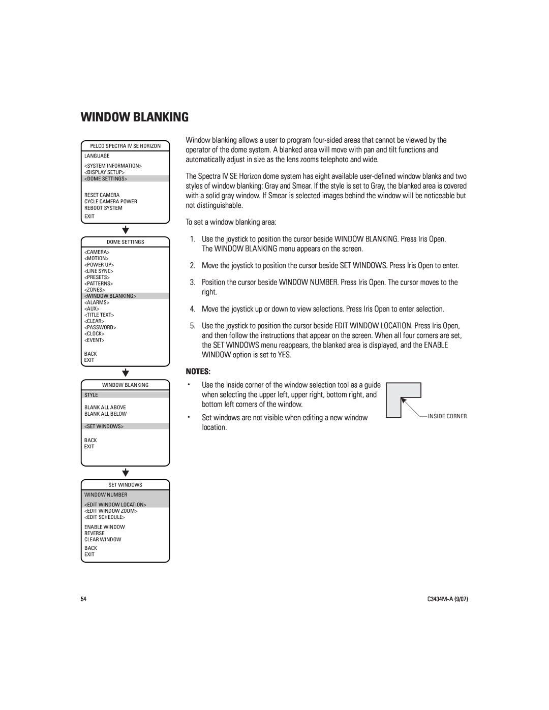 Pelco IV SE manual Window Blanking 