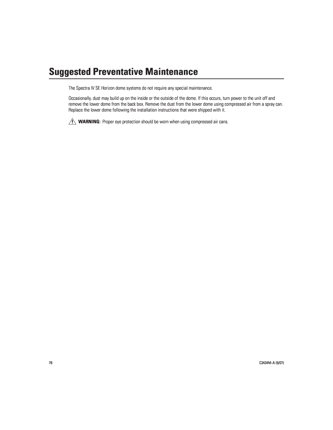 Pelco IV SE manual Suggested Preventative Maintenance, C3434M-A9/07 