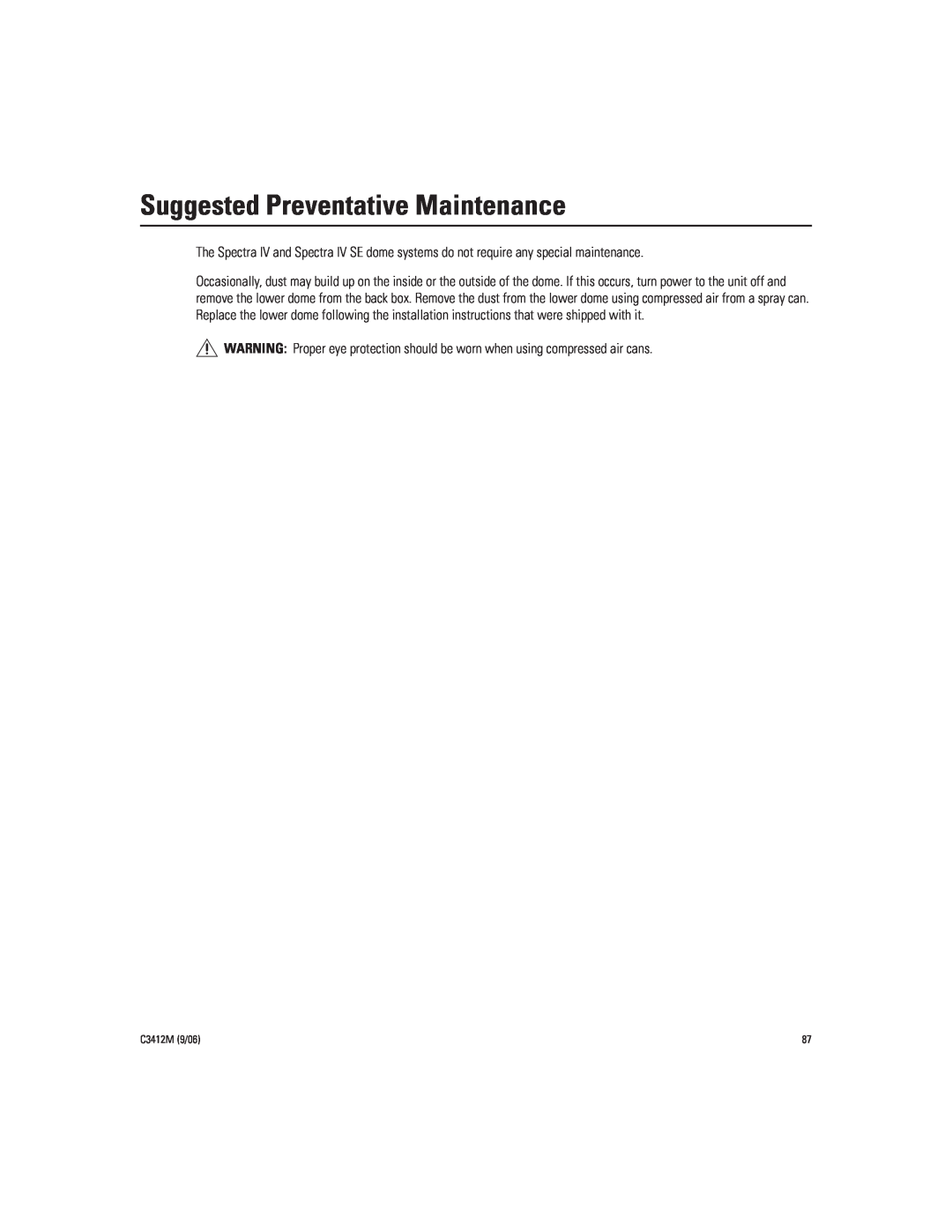 Pelco IV SE manual Suggested Preventative Maintenance, C3412M 9/06 