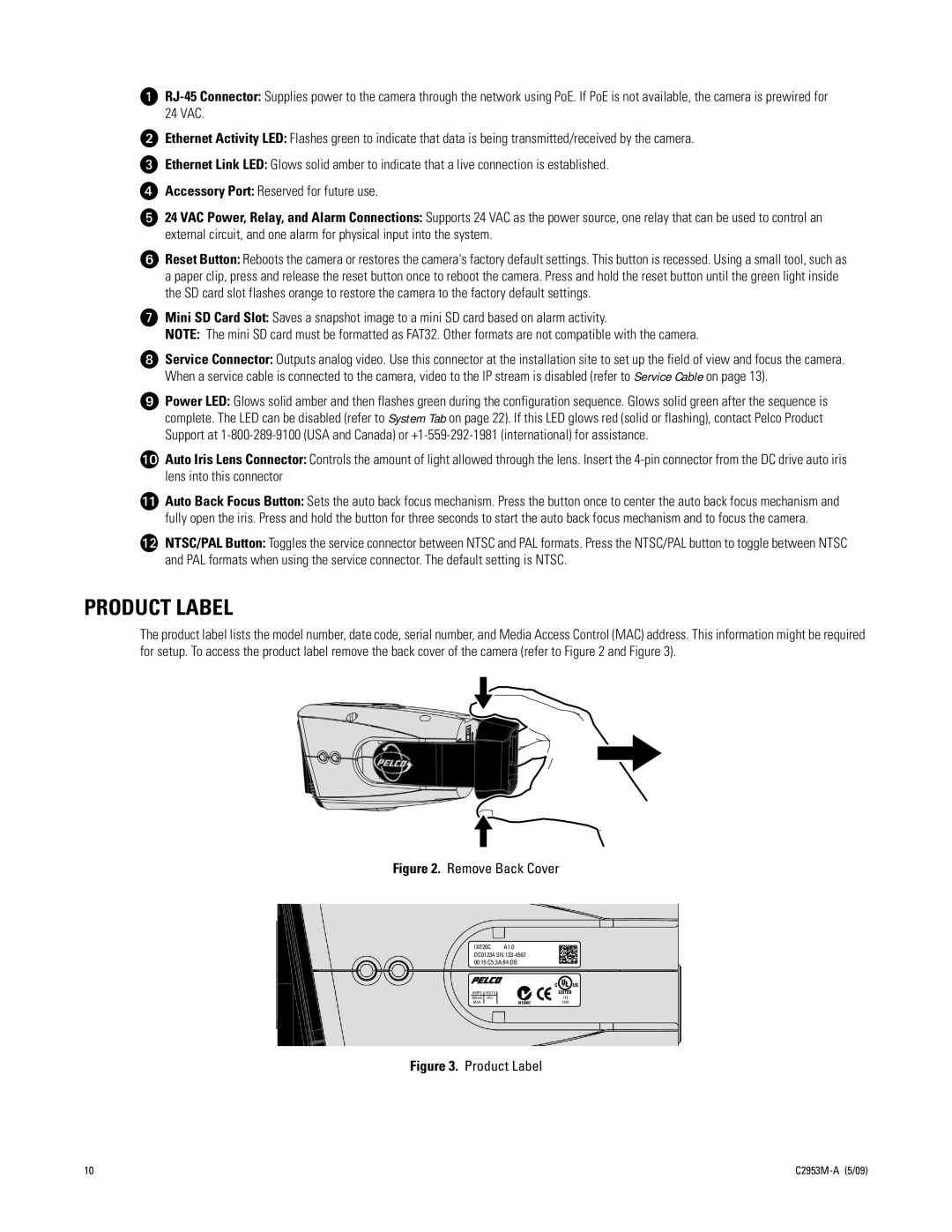 Pelco IXE manual Product Label, Remove Back Cover 