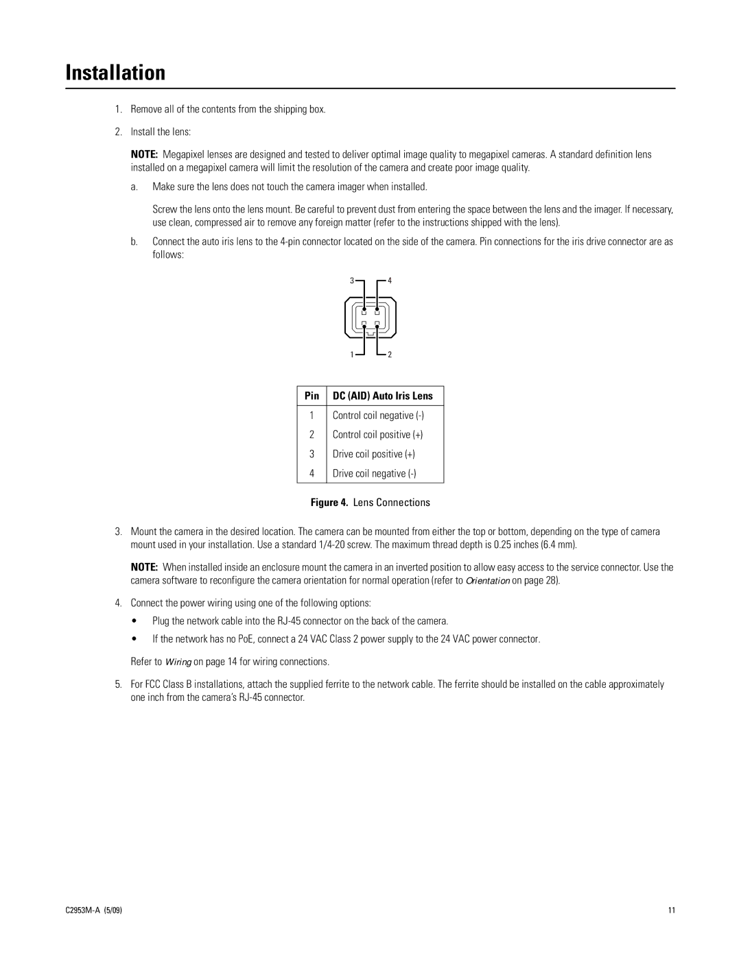 Pelco IXE manual Installation, Pin 