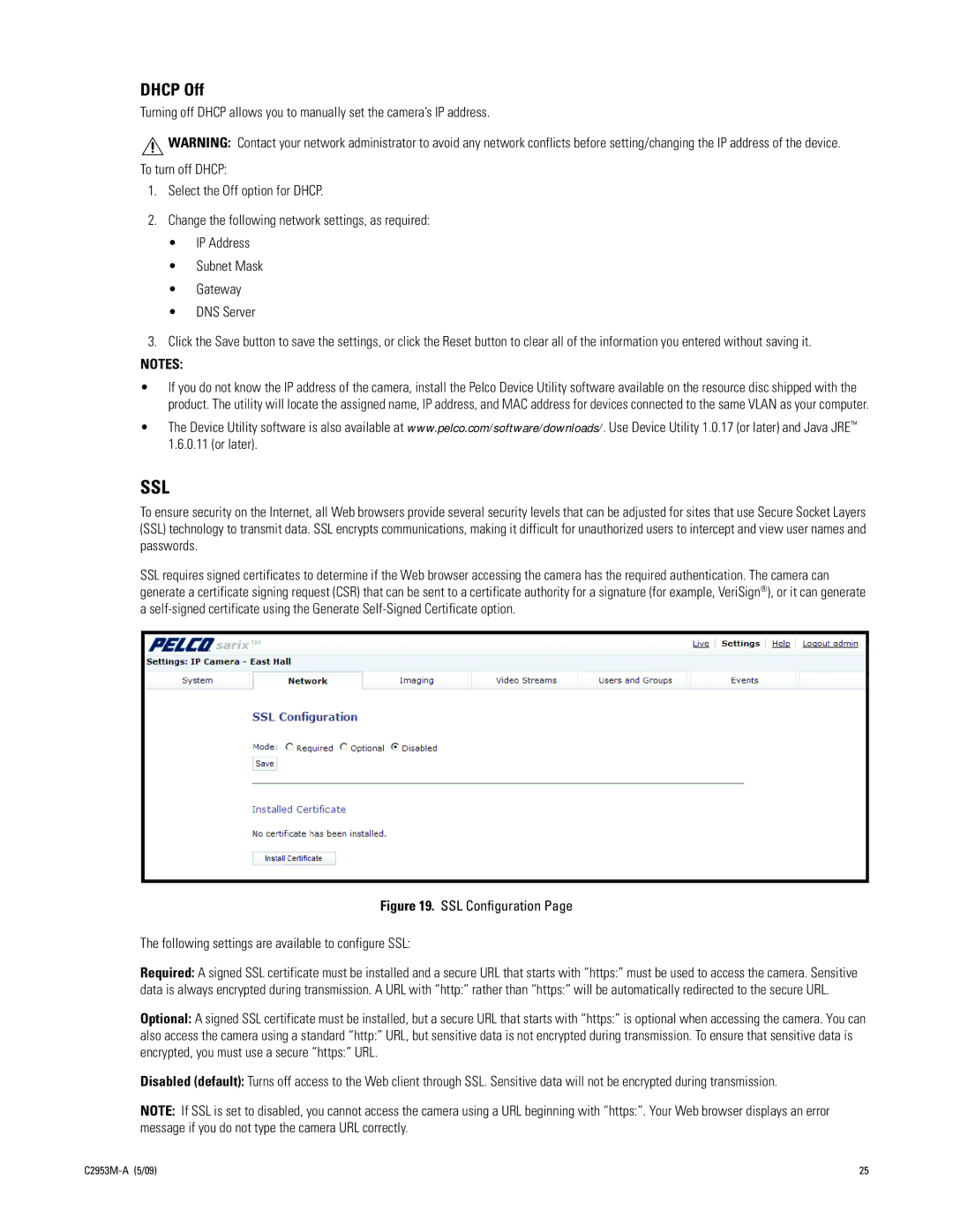 Pelco IXE manual Ssl, Dhcp Off 