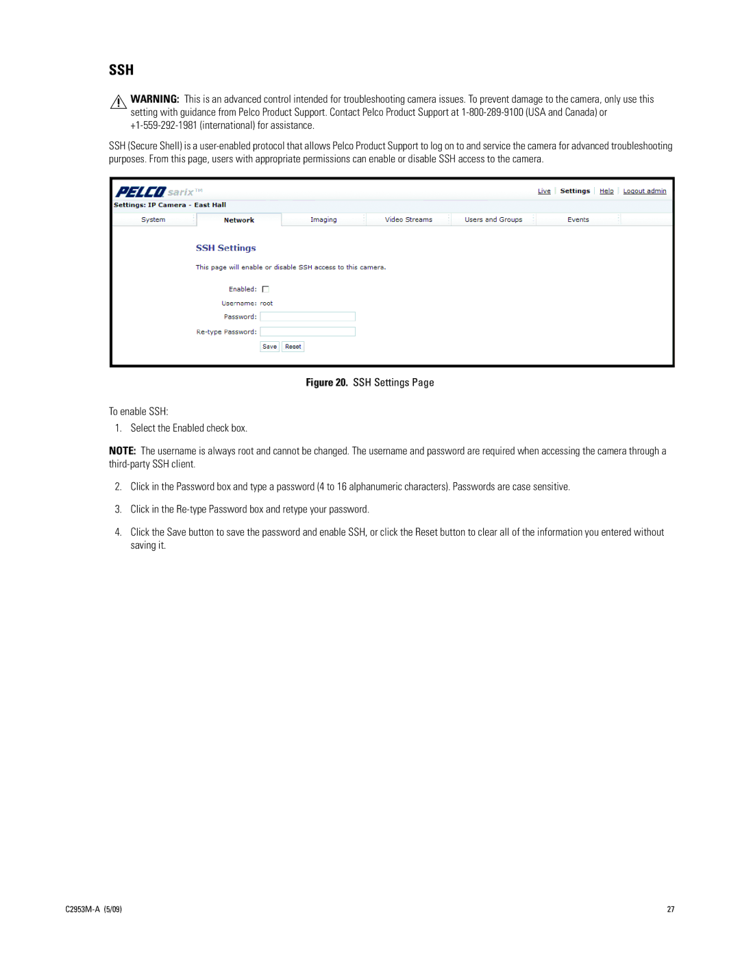 Pelco IXE manual Ssh 