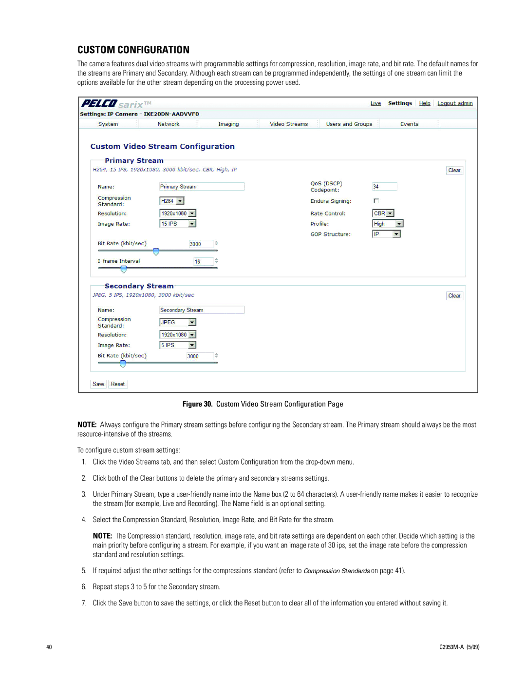 Pelco IXE manual Custom Configuration 