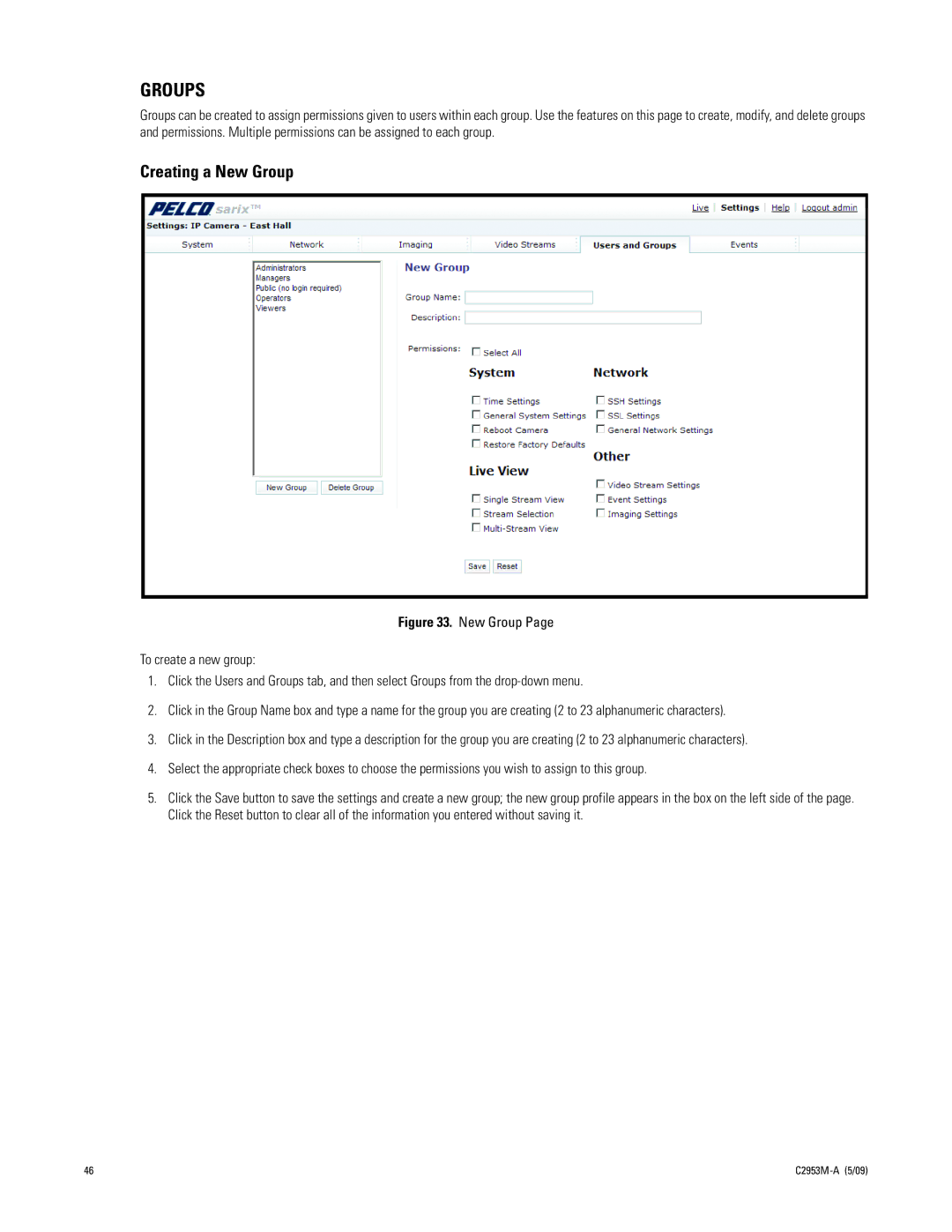 Pelco IXE manual Groups, Creating a New Group 